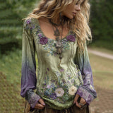 New Hot 3D Printed Ladies Round-Neck Long Sleeve Retro Bohemian