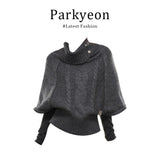 Old Money Style High-Neck Knitted Cloak Sweater With Gray Shorts Autumn Two