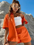 Linen Two Piece Set Women Summer Casual Joggers Shirt Top Vacation Shorts Set Suit Beach 2023 Outfits Tracksuit Matching-Outfit
