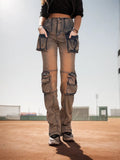 Toloer Feng Shui Wash Multi-Pocket Cargo Pants 2024 Spring New Fashion Design Sense Slim And Versatile Jeans Woman-Outfit