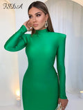 Midi Green Long Sleeve 2022 Women Dress Party Autumn Winter Turtleneck Black Sexy Bodycon Dresses Elegant