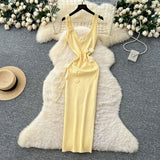 Women's Dress 2025 Summer Pure Desire Three-Dimensional Flowers Slimming Temperament Sling Knitted Hip