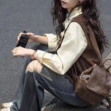 Jacket 2025 Autumn New Folded Sleeveless Coat Coffee Color Loose Fashion Vest