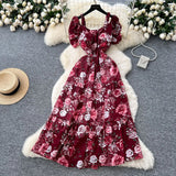 Famous Breeze Mashed Flowers Bubble Sleeves With Dress Women Summer Waist Repair Royal Sister Temperament Beautiful Long