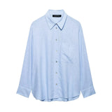 Spring New Women's Pocket Flax Simple Long Sleeve Clip Shirt