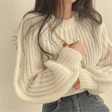 Chic Spring And Autumn Fashion Temperament With Loose Lazy Simple Short Round Collar Knitting