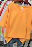 100% Cotton M-6XL T Shirt Solid V Neck Tshirt Short Sleeve Women's Top Basic Summer Couple Oversized T
