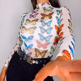 Toloer Women's Cheruel Print Gauze Short Long Sleeve T-Shirt Top Four-Leaf Clover Print