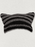 Hand Made Horn Detail Striped Knitted Hat-Outfit