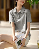 Toloer With Short-Sleeved T-Shirt Women 2025 Summer New Love Embroidery Collar Casual Slim Polo