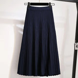 And Winter College Style High Waist Pleated Knitted Skirt Medium-Long Style Full-Length Bag Buttocks Korean Version Show Thin And Large A-Shaped Skirt-Outfit