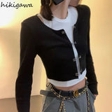 Cardigans Fashion Knitted 2 Piece Set Women Long Sleeve Black Sweater White Sleeveless Vest Suit Pull Femme Y2k
