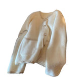 Small Scented Pearl Buckle Sweater Cardigan Women's Top Autumn And Winter White Soft Milk Marinade Knitted