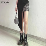 Punk Personality Irregular Hip Package Bodycon Skirt High Waist Party Club Slit Outfits Women Letter Black Vintage
