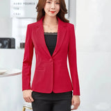 Women Blazer Office Lady 2023 Elegant Slim Notched Women Blazers and Jackets Button Long Sleeve Solid Work Female Blue Suit