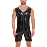 Toloer Men's Mirror Bright Leather Jumpsuit Sexy Zipper Open Gear No Odor Size Accurate-Outfit
