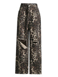 Toloer Tooling Fall 2024 New Fashion Personality Leopard Print Hole Straight Loose Long Jeans Women-Outfit