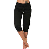 Women's Seven-Cent Pants, Leisure, Slim, High-Waisted Rope Pocket, Sports Pants, Fitness Training, Running Casual Pants-Outfit