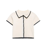 Homemade New Women's Dress Classic Short Sleeve Black Colling Colored Knitted Little Opening