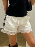 Toloer Wind Lace Lace Stripes Color Woven Shorts Women Low Waist Rope Tie-Outfit