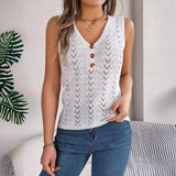 Shooting 2025 Spring And Summer Button V-Neck Emptiness Sleeveless Top Holiday Knitwear Women's