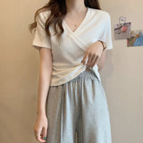 Toloer V-Neck Short-Sleeved T-Shirt Women 2024 Summer New Design Sense Slim Slim Short Students Slim Jacket