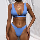 Solid Bikini 2021 New Fashion Push Up Deep V Women Swimsuit Beachwear High Waist Brazilian Biquini Female Bathing Suit