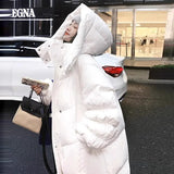 Over The Knee Long Big Quilt Down Jacket Female 2024 Winter Fashion Thickened Design Sense Pleated Sleeve Bread Coat-Outfit