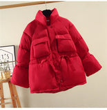 Women Winter Basic Jackets Parkas 2021 Fashion Thick Warm Lantern Sleeve Tops Jackets Slim Jackets For Female Parka