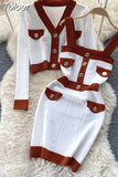 New Women's Dresses Knitwear Suits Small Fragrance Knitted Cardigan Coat + Suspender Knit Dress Streetwear Two Piece Sets 1028-1-Outfit