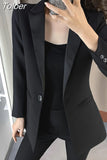 2023 Elegant Black Single Button Women Blazer Fashion Vintage Solid Loose Work Wear Tops Outerwear Female