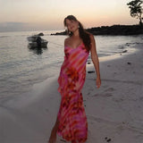 Flower Printed Strap Beach Maxi Dress-Outfit