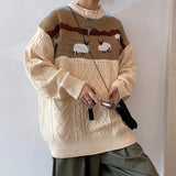2022 Harajuku Knitted Sweaters Cartoon Sheep Pullovers Men Hip Hop Streetwear Sweater Male Autumn Winter Loose