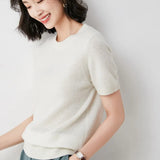 Toloer Female Round Collar Loose T-Shirt Inside Build Sweater Spring Autumn Base Outside Wear Short Sleeve Hair-Outfit