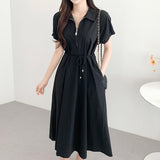 Toloer Chic Summer Age Reduction Retro Niche French Design Sense Temperament Casual Lace Waist Show Thin Dress-Outfit