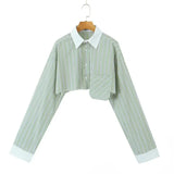 Striped Shirt 2025 Spring And Summer Temperament Casual Bump Clip Bag Loose Top