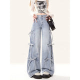 Tie Jeans Women Autumn New Retro Loose Broad Legs Drag Long Pants