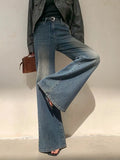Water Wash Blue Jeans Women 2025 Autumn And Winter Temperament Niche New Fashion Micro-Horns Drag Wide Leg