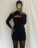 Winter Sexy Black Cut Out Long Sleeve Bodycon