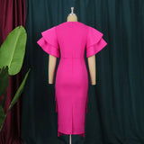 Collared Leaf Sleeve High-Waist Eso Party Suit Women's Dress