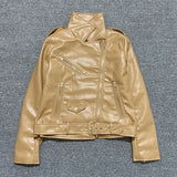 Spring Autumn Women Faux Leather Jacket Ladies Solid With Belt Zipper Biker Coat Female Casual