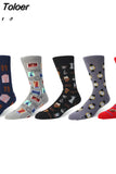 Man Personality Printing Stamp Watch Coffee Beans Menswear Pattern Fashion Socks Casual Ventilation Cotton