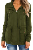 Military Jacket Women Button Down Drawstring Outerwear Casual Spring Autumn Aesthetic Vintage Streetwear Zip Up Female