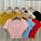 Of Sting Velvet Autumn Temperament High Waist Exposed Umbilled Short-Sleeved Sweater New Ocean Knitted Open Shirt Bottom