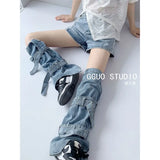 Hottie Fried Street Wash Denim Leg Set Design Strap Pile Trousers Calves Denim Shorts