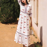 French White Dress Cotton Embroidered V-neck Elegant Ladies Dress Ruffle Hem Chic Autumn Dress Retro Luxury Brand