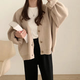 Deeptown Thick Sweater Women Oversized V-Neck Cardigans Spring Autumn Chic Knitted Loose Tops Casual Fashion Female Warm