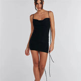 Toloer Summer New Women's Sexy Back Fashion One Word Collar Pleated Bag Hip Dress