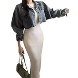 Toloer Chic Summer French Elegant Temperament Slim Thin Long Short Sleeve Wrapped Hip Knit Dress Woman-Outfit