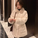 2022 New Korean Winter Coat High Waist Short Women Kawaii Loose Ins Lolita Cropped Parkas Bomber Basic Jacket